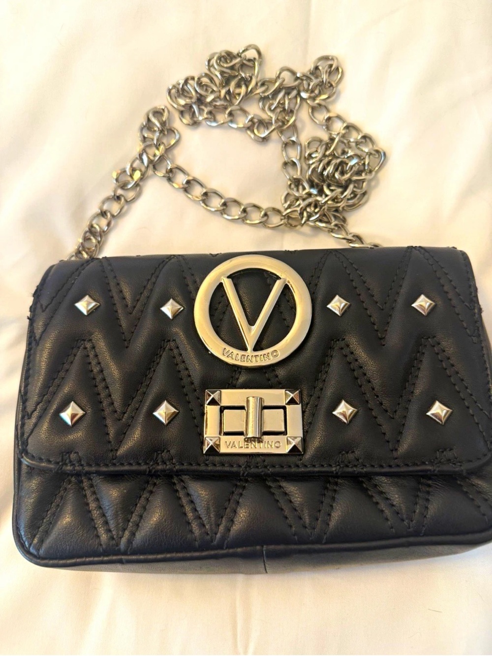 Valentino Black Quilted Studded Chain Crossbody